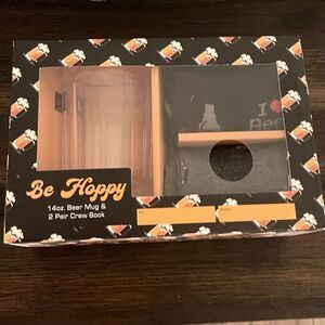 Be Hoppy Beer Mug and Beer Socks Gift Set New in Box!